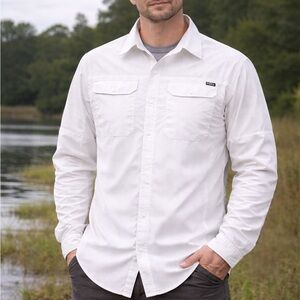 Columbia Tamiami II Omni-Shade Fishing Shirt Mens M White Vented UPF 40 Outdoor